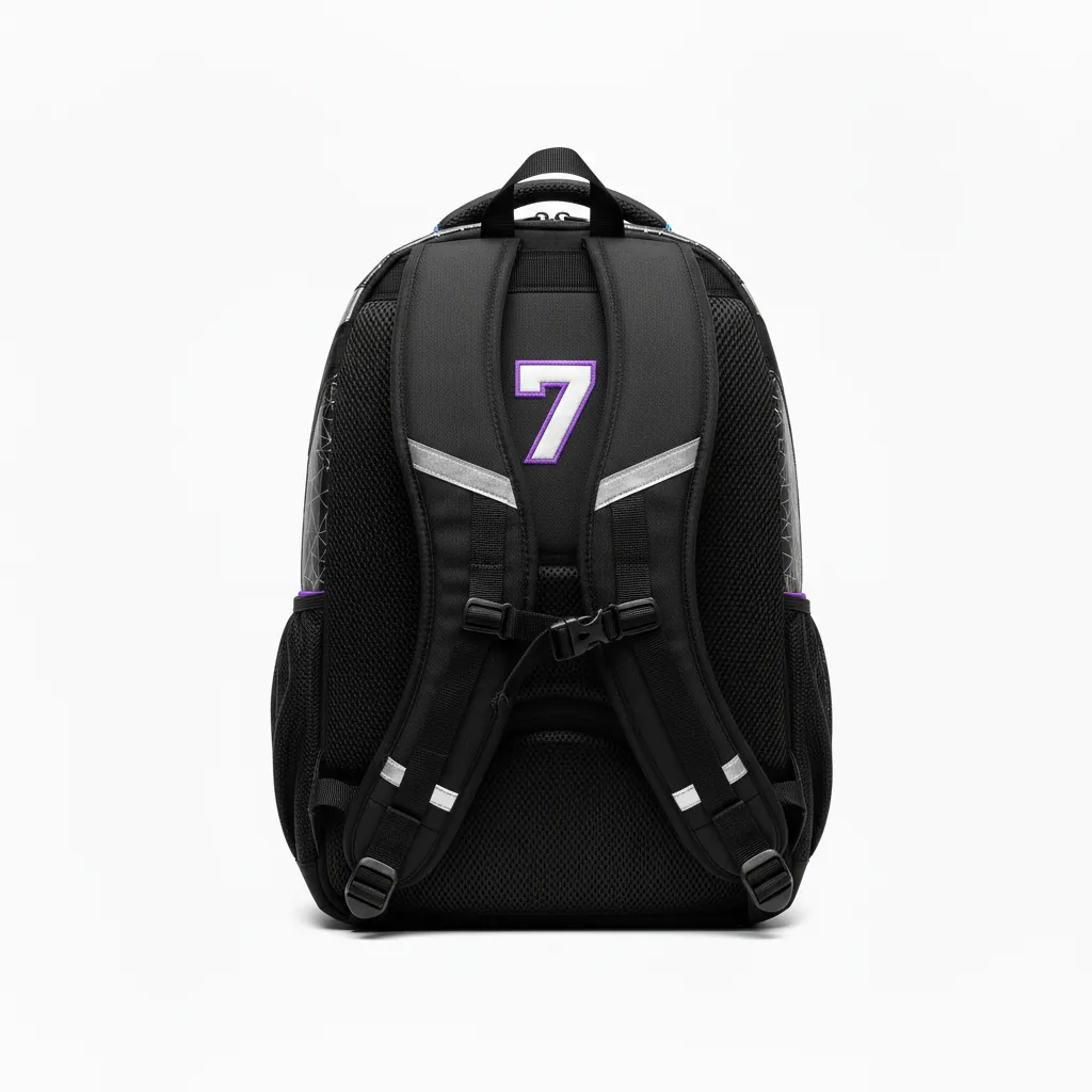 Custom Esports Backpack - Silver, Purple - Gaming Backpack All Blacks Cyber - Back View - HAMCO Sports Inc.