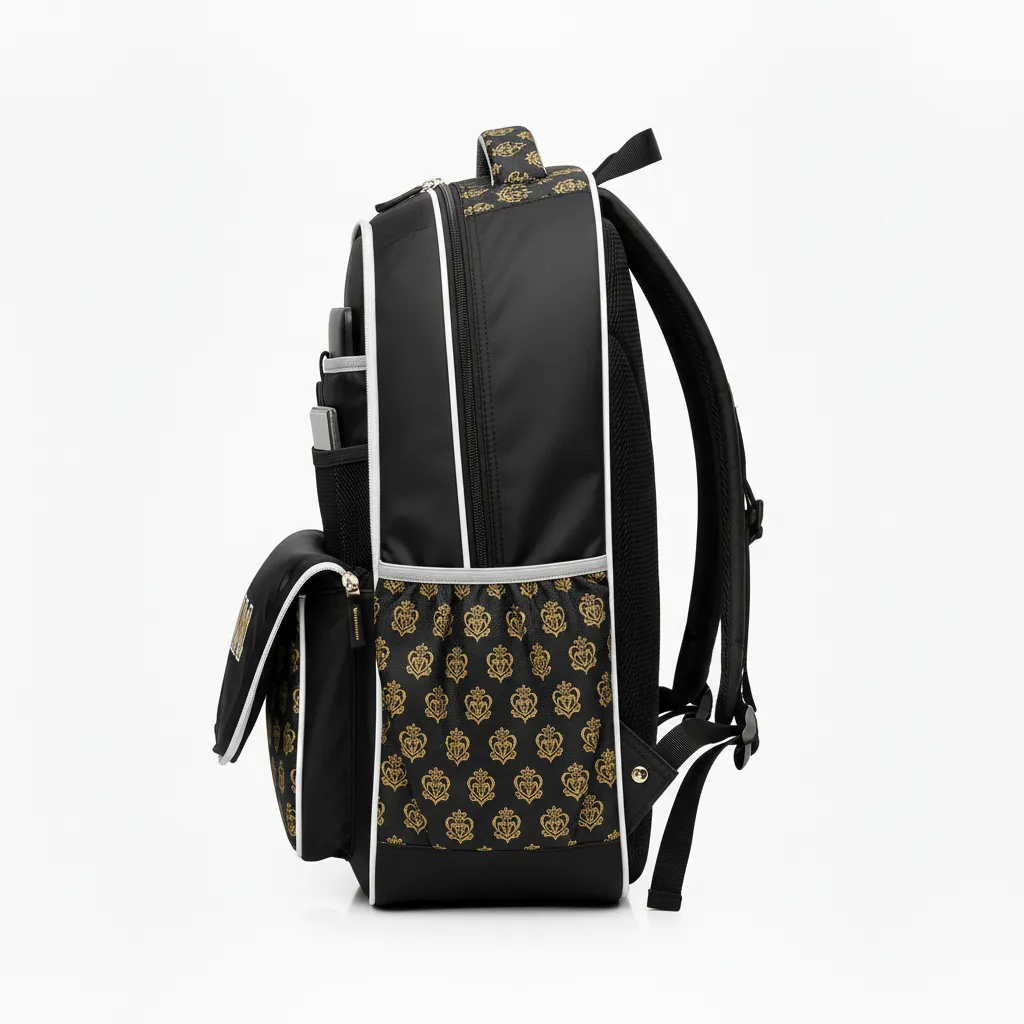 Custom Esports Backpack - Gold, White - Gaming Backpack All Blacks Vegas - Side View - HAMCO Sports Inc.