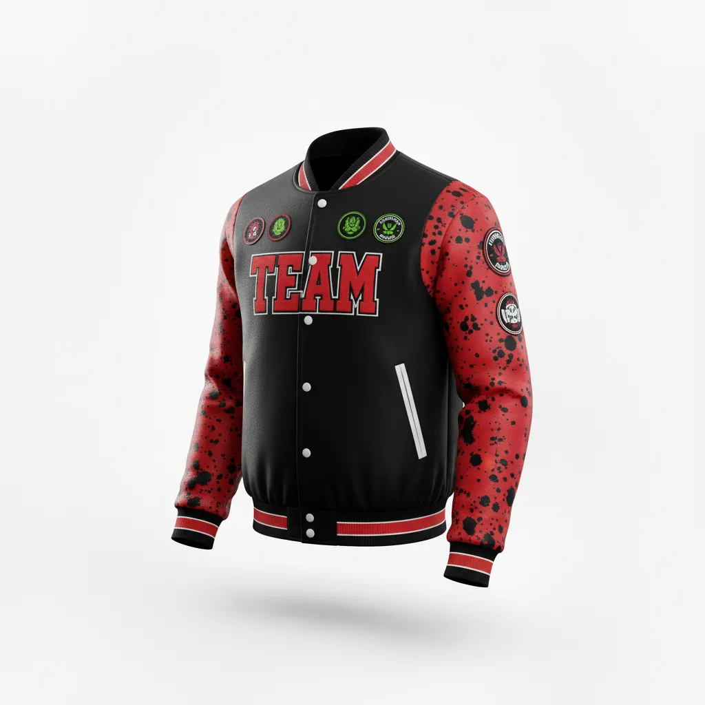 Custom Esports Bomber Jacket - Red, White - Bomber Jacket All Blacks Athletic - Front View - HAMCO Sports Inc.