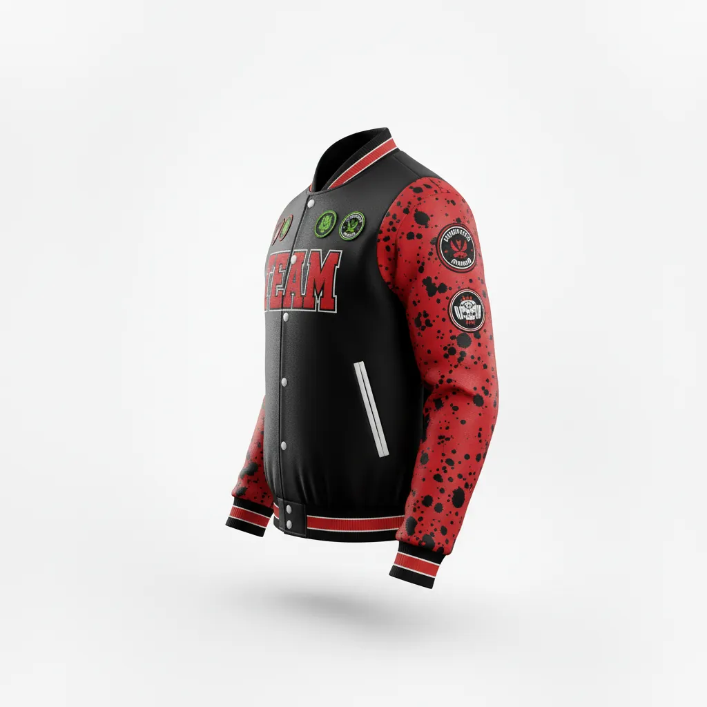 Custom Esports Bomber Jacket - Red, White - Bomber Jacket All Blacks Athletic - Side View - HAMCO Sports Inc.