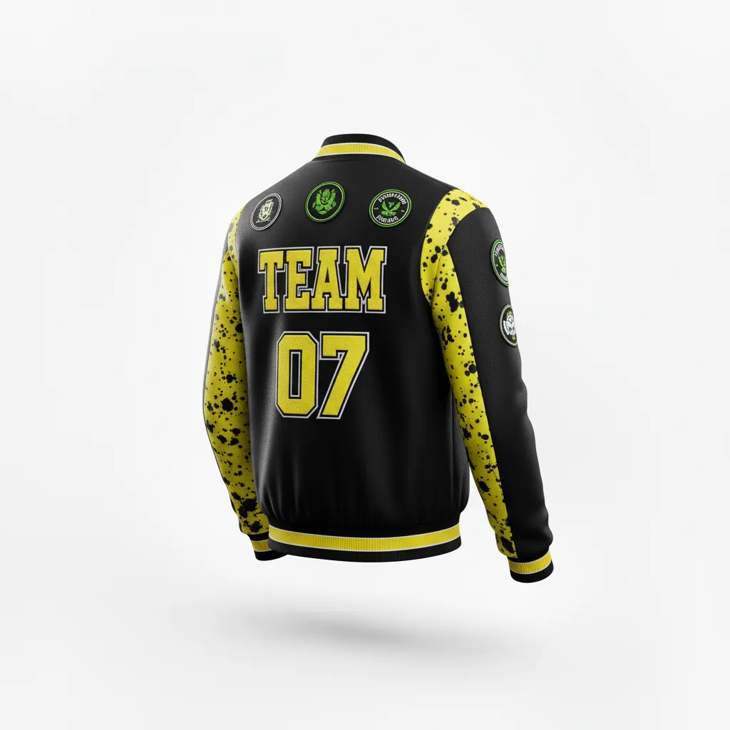 Custom Esports Bomber Jacket - Yellow, White - Bomber Jacket All Blacks Electric - Back View - HAMCO Sports Inc.