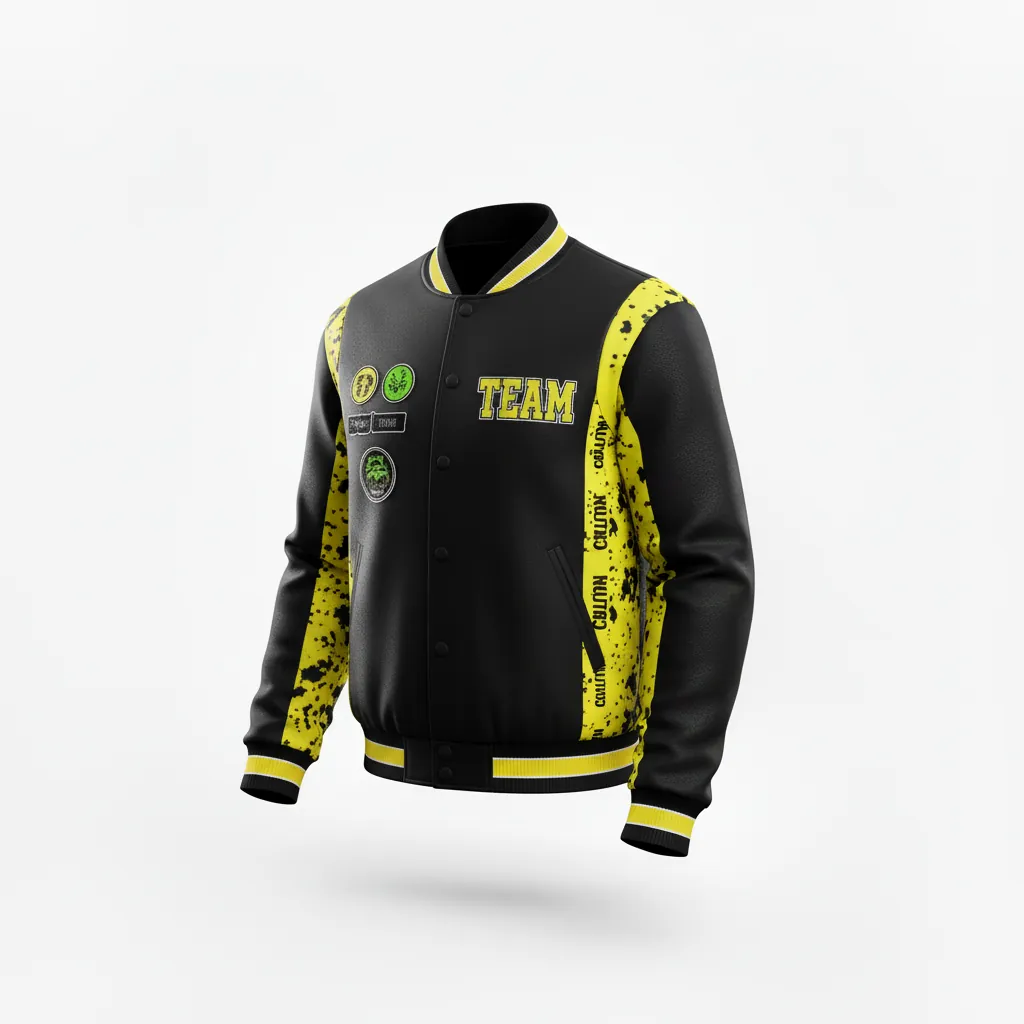 Custom Esports Bomber Jacket - Yellow, White - Bomber Jacket All Blacks Electric - Front View - HAMCO Sports Inc.