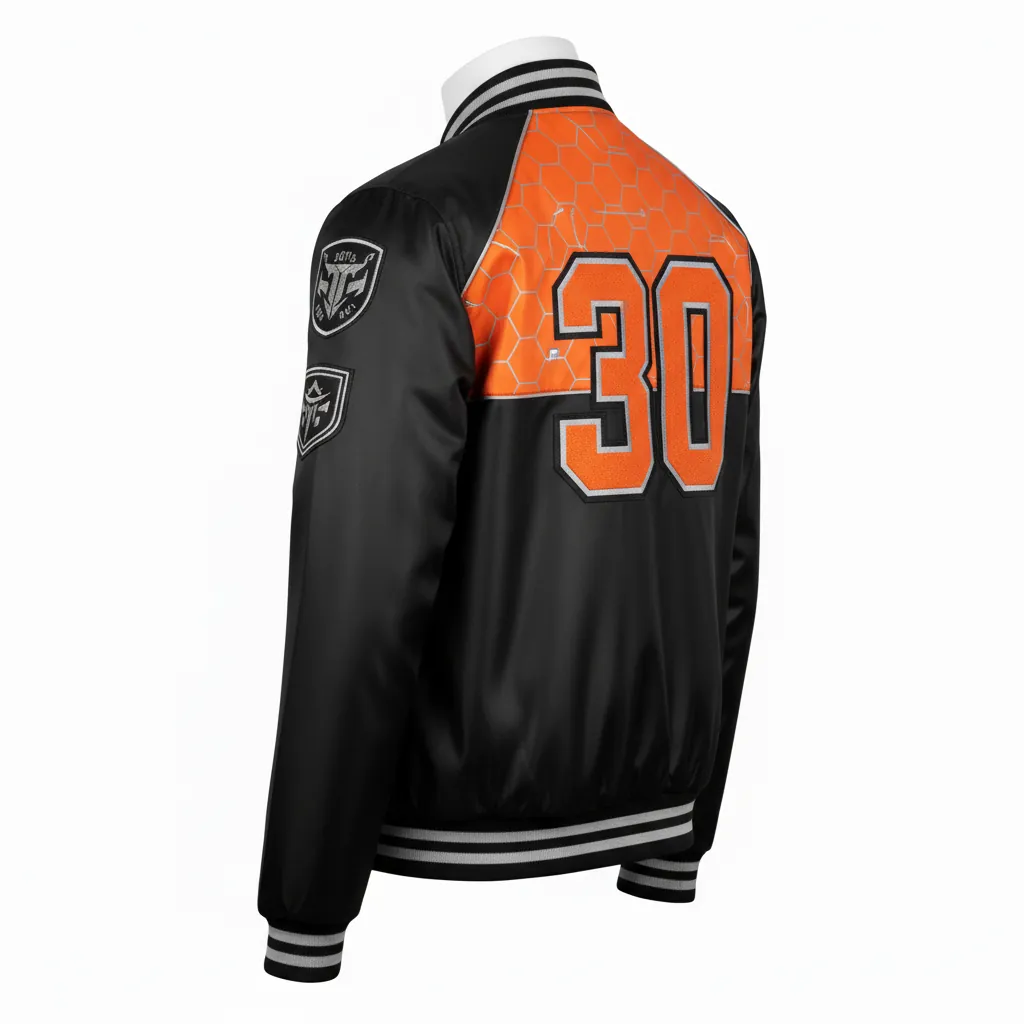Custom Esports Bomber Jacket - Orange, Silver - Bomber Jacket All Blacks Flame - Back View - HAMCO Sports Inc.