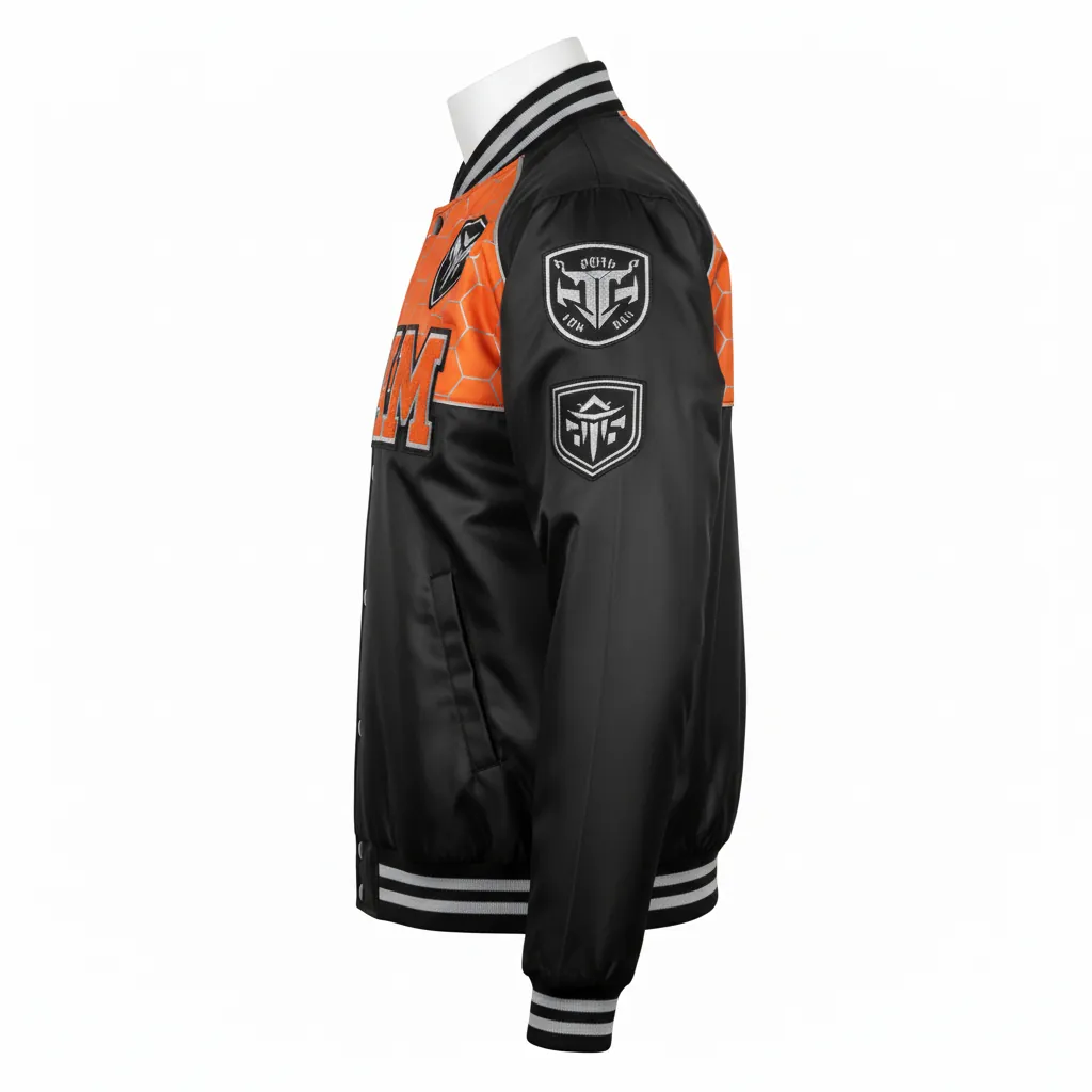 Custom Esports Bomber Jacket - Orange, Silver - Bomber Jacket All Blacks Flame - Side View - HAMCO Sports Inc.