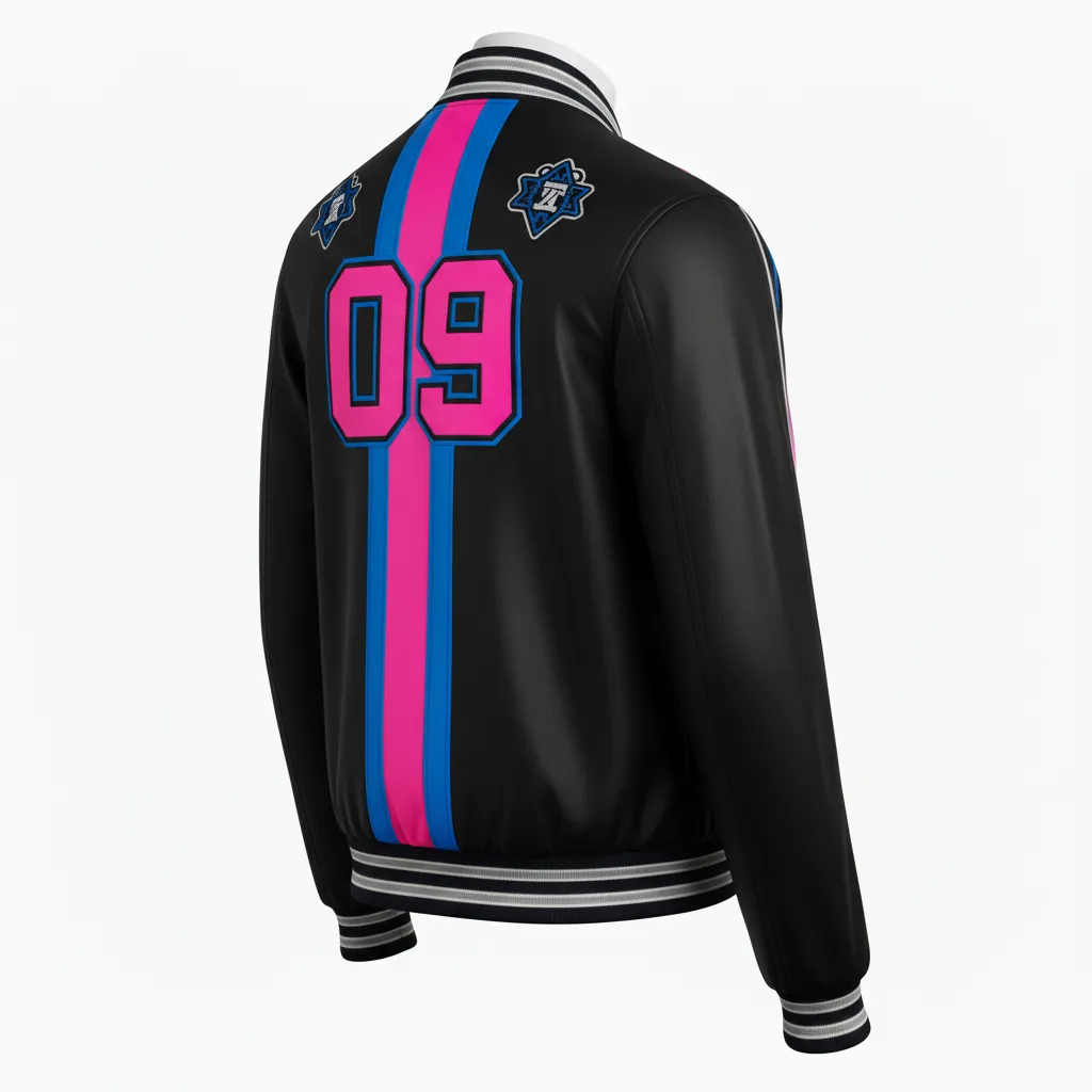 Custom Esports Bomber Jacket - Blue - Bomber Jacket All Blacks Hot Pink Electric - Back View - HAMCO Sports Inc.