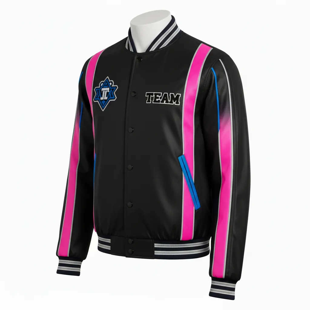 Custom Esports Bomber Jacket - Blue - Bomber Jacket All Blacks Hot Pink Electric - Front View - HAMCO Sports Inc.