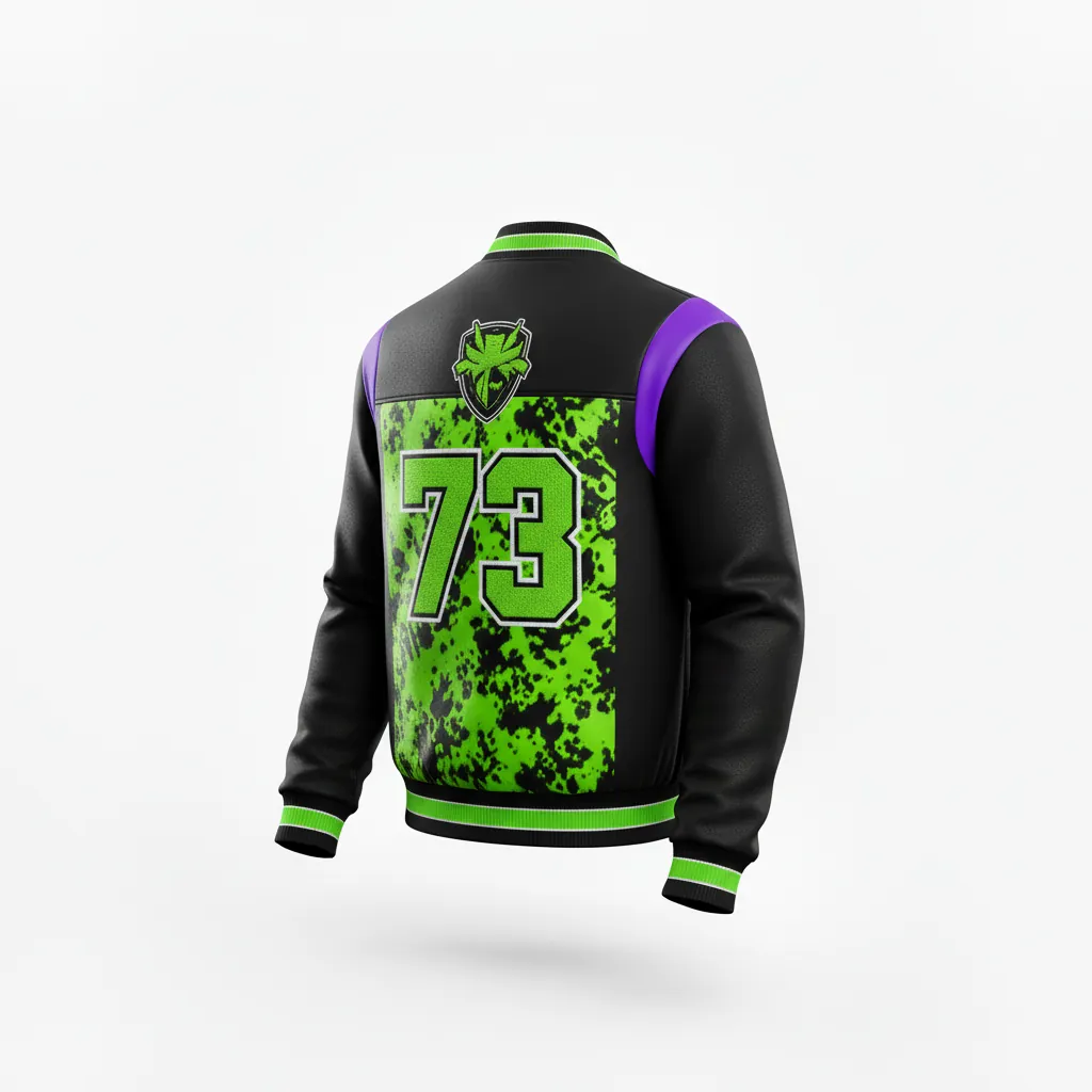Custom Esports Bomber Jacket - Green, White - Bomber Jacket All Blacks Neon - Back View - HAMCO Sports Inc.