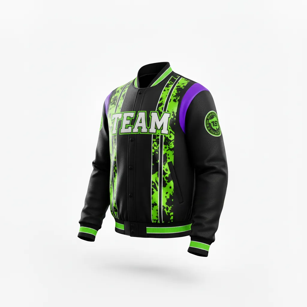 Custom Esports Bomber Jacket - Green, White - Bomber Jacket All Blacks Neon - Side View - HAMCO Sports Inc.