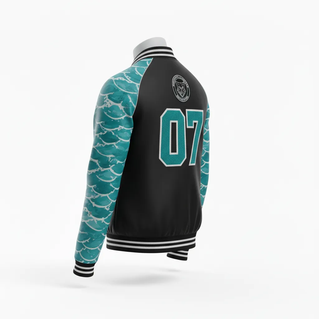Custom Esports Bomber Jacket - White - Bomber Jacket All Blacks Teal - Back View - HAMCO Sports Inc.