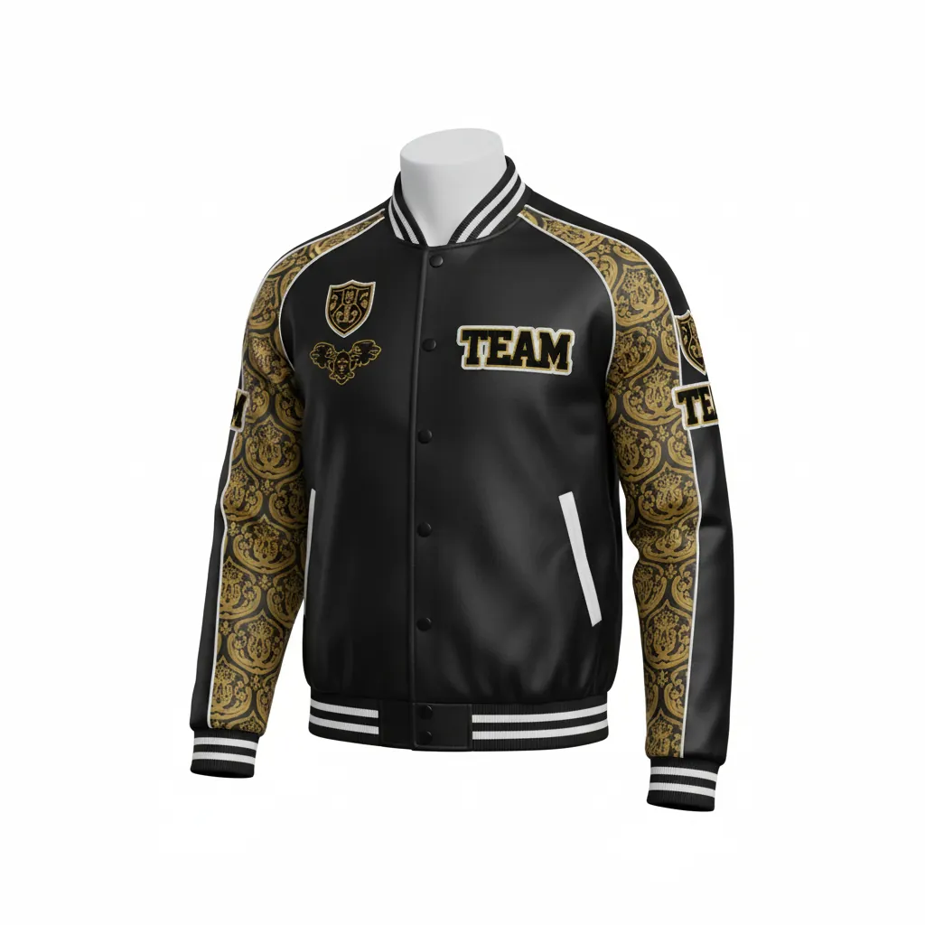 Custom Esports Bomber Jacket - Gold, White - Bomber Jacket All Blacks Vegas - Front View - HAMCO Sports Inc.