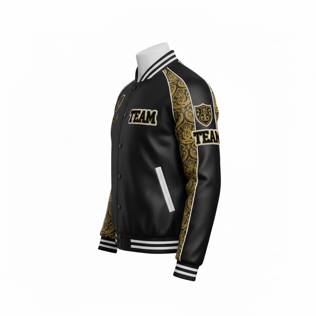 Custom Esports Bomber Jacket - Gold, White - Bomber Jacket All Blacks Vegas - Side View - HAMCO Sports Inc.