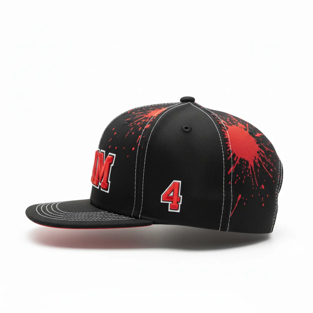 Custom Esports Cap - Red, White - Team Cap All Blacks Athletic - Side View - HAMCO Sports Inc.