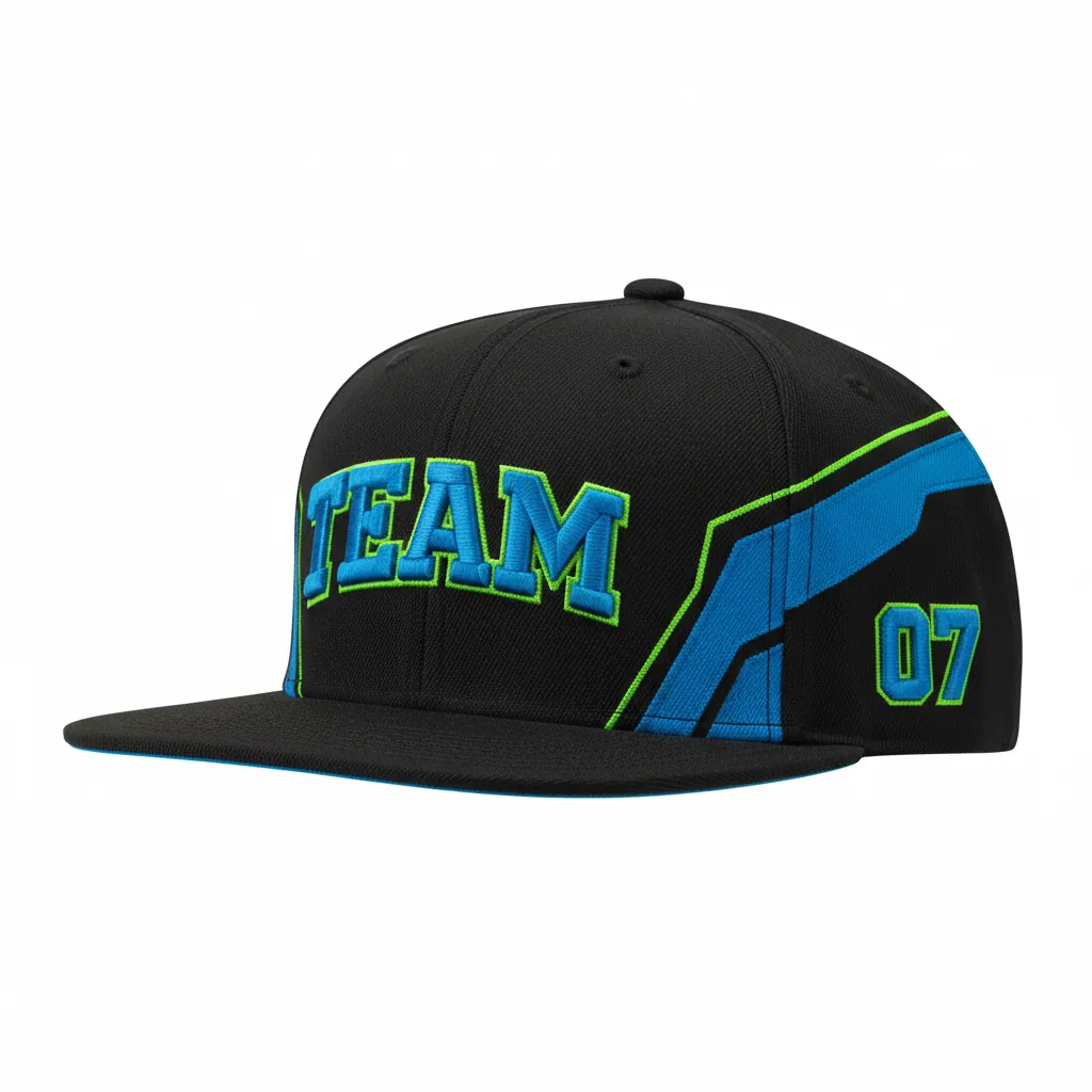 Custom Esports Cap - Blue, Green - Team Cap All Blacks Electric Neon - Front View - HAMCO Sports Inc.