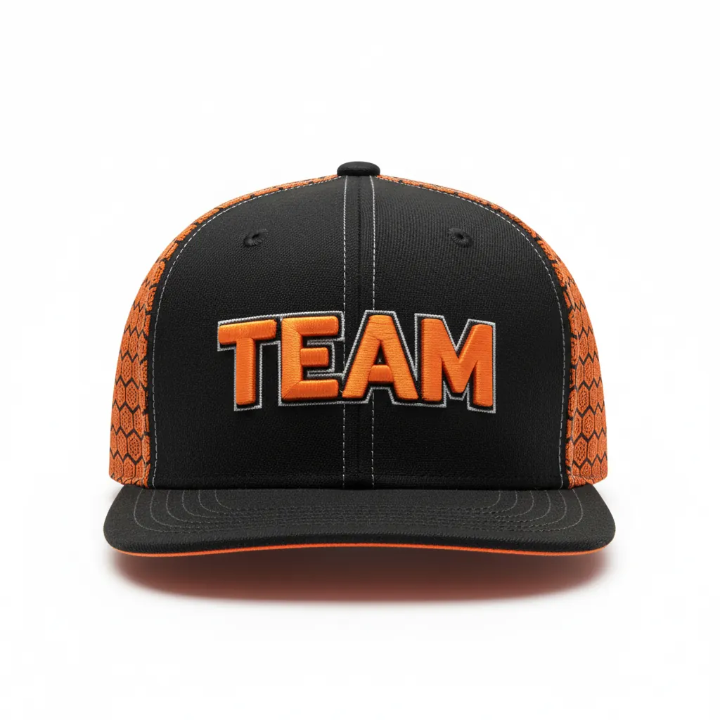 Custom Esports Cap - Orange, Silver - Team Cap All Blacks Flame - Front View - HAMCO Sports Inc.