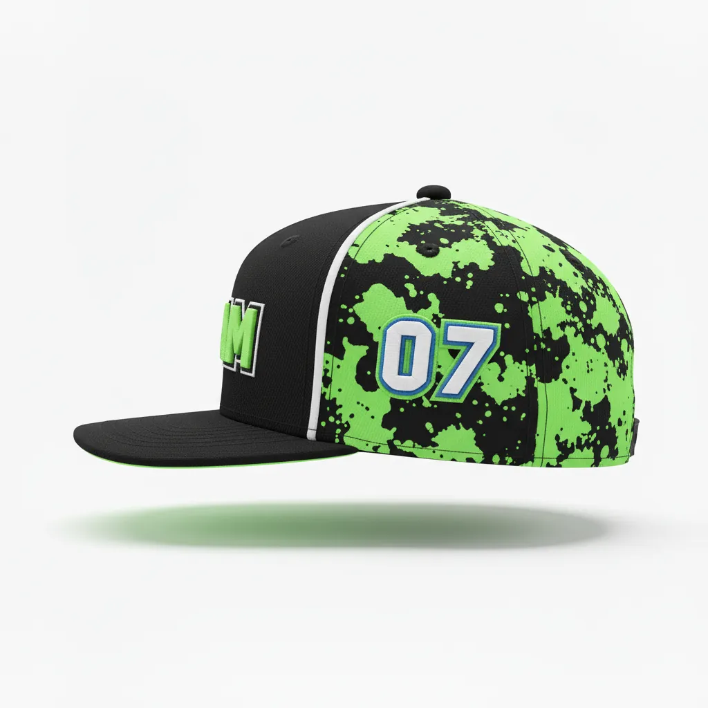 Custom Esports Cap - Green, White - Team Cap All Blacks Neon - Side View - HAMCO Sports Inc.