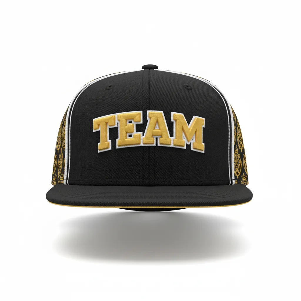 Custom Esports Cap - Gold, White - Team Cap All Blacks Vegas - Front View - HAMCO Sports Inc.