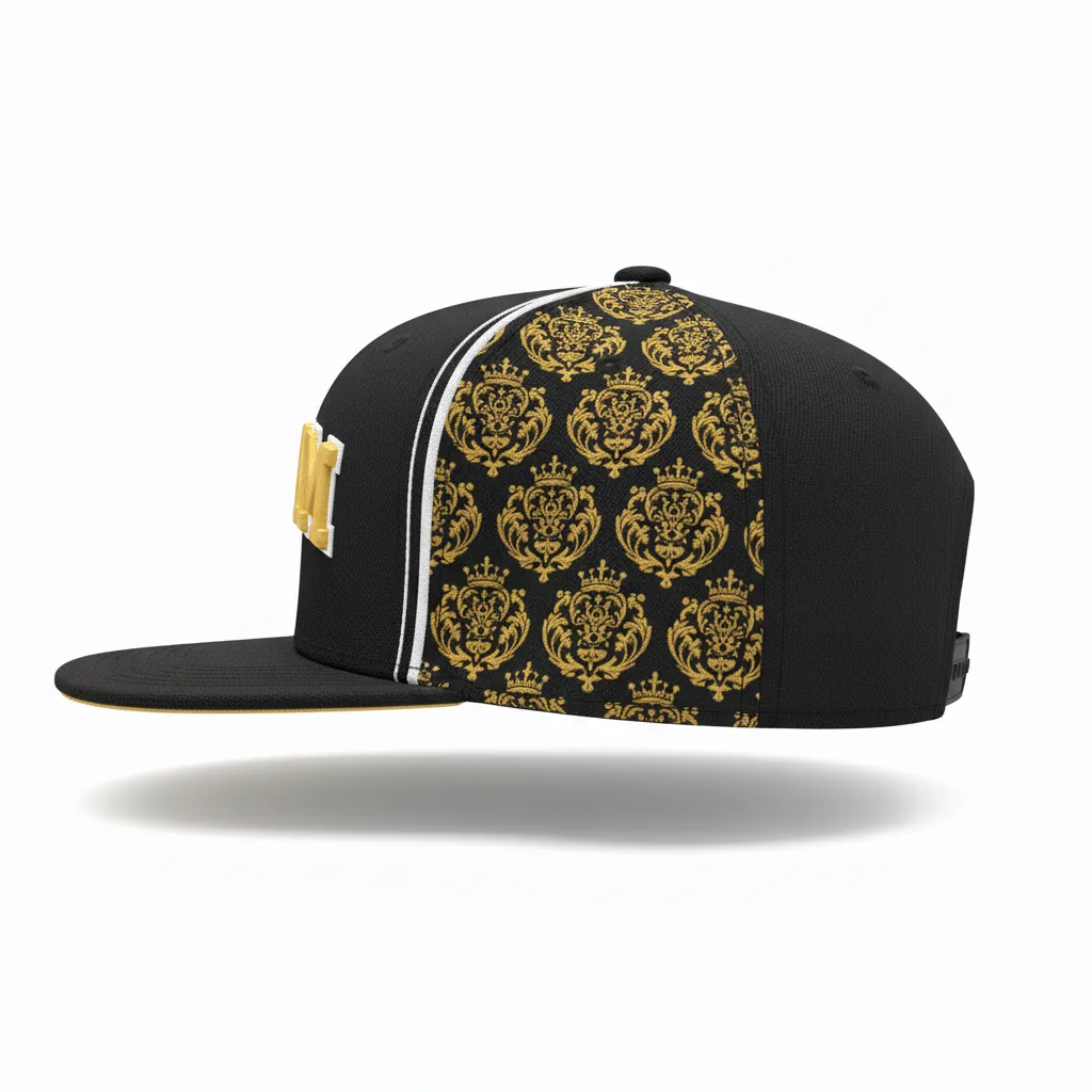 Custom Esports Cap - Gold, White - Team Cap All Blacks Vegas - Side View - HAMCO Sports Inc.