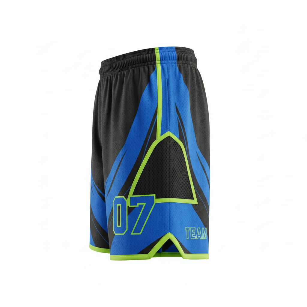 Custom Esports Esports Classic Shorts - Blue, Green - Perf Shorts All Blacks Electric Neon - Side View - HAMCO Sports Inc.