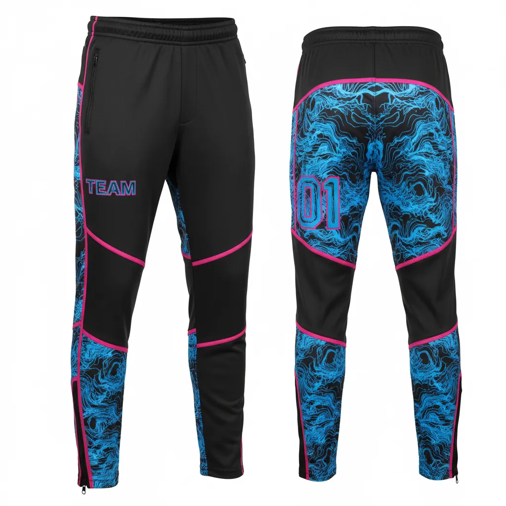 Custom Esports Esports Pant - Blue - Perf Pants All Blacks Electric Hot Pink - Front View - HAMCO Sports Inc.