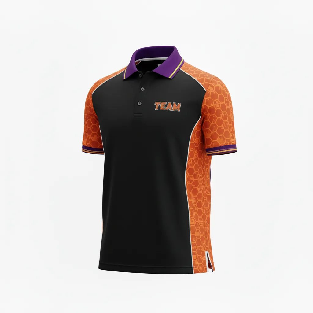 Custom Esports Esports Polo Shirt - Orange, Silver - Polo All Blacks Flame - Front View - HAMCO Sports Inc.