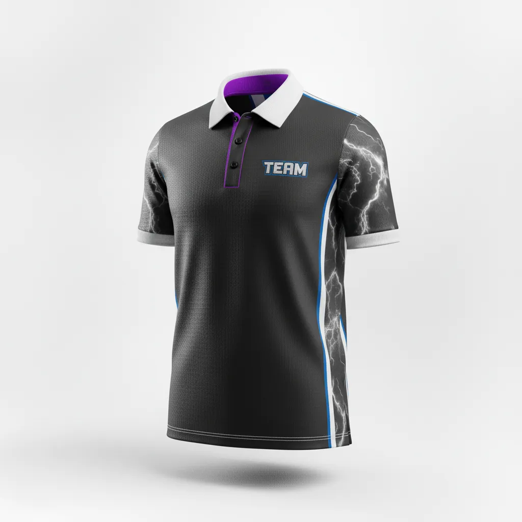 Custom Esports Esports Polo Shirt - Silver, Purple - Polo All Blacks Cyber - Front View - HAMCO Sports Inc.