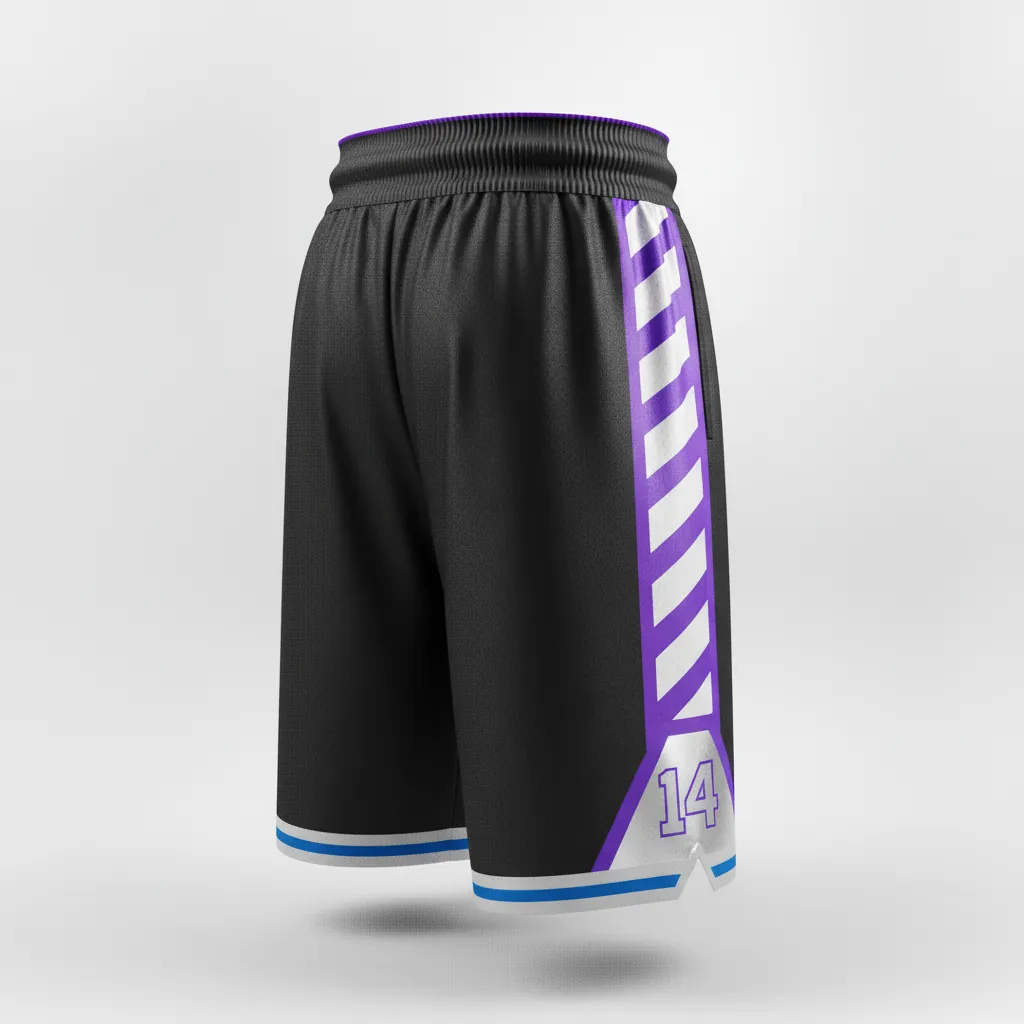 Custom Esports Esports Shorts - Silver, Purple - Perf Shorts All Blacks Cyber - Back View - HAMCO Sports Inc.