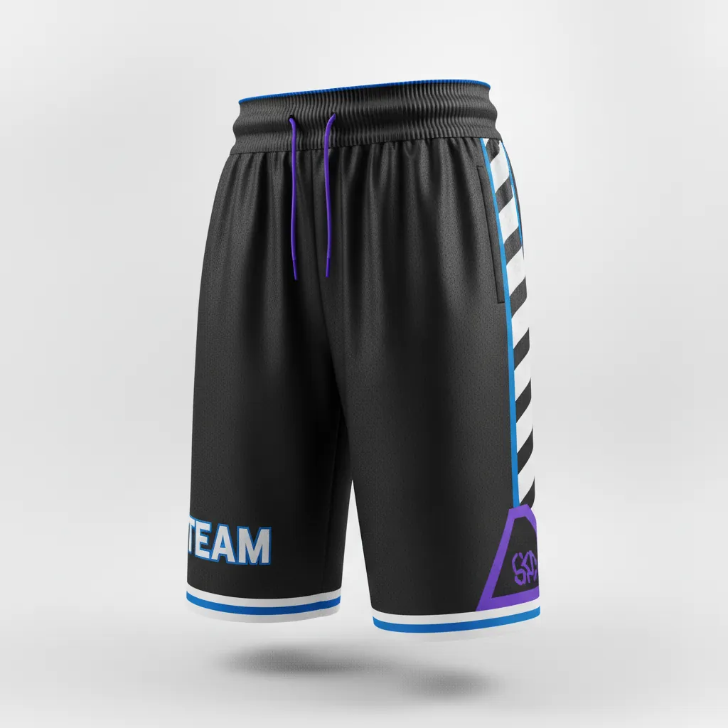 Custom Esports Esports Shorts - Silver, Purple - Perf Shorts All Blacks Cyber - Front View - HAMCO Sports Inc.