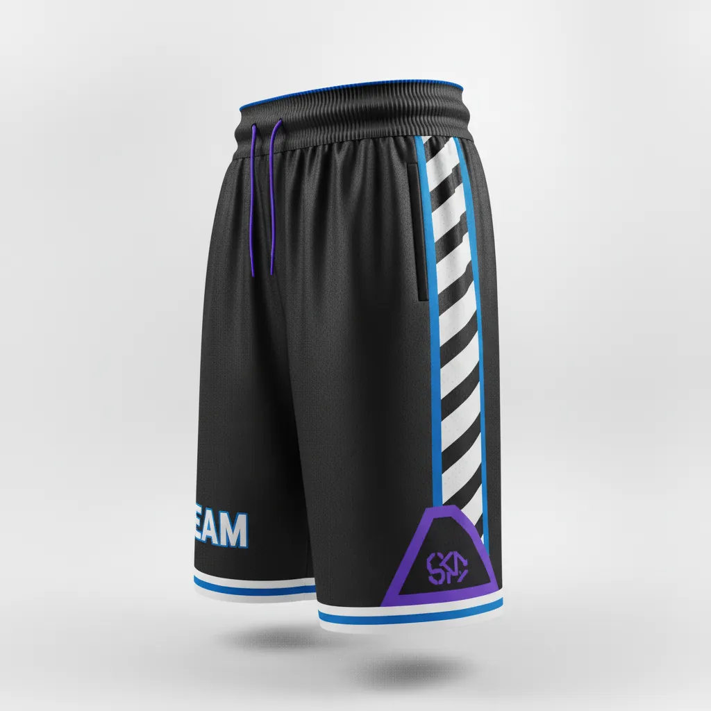 Custom Esports Esports Shorts - Silver, Purple - Perf Shorts All Blacks Cyber - Side View - HAMCO Sports Inc.