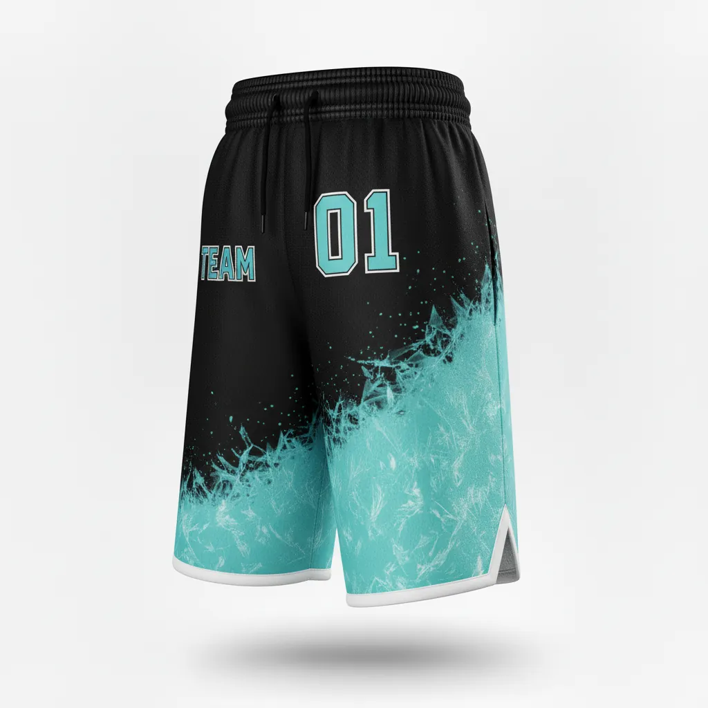 Custom Esports Esports Shorts - White - Perf Shorts All Blacks Teal - Front View - HAMCO Sports Inc.