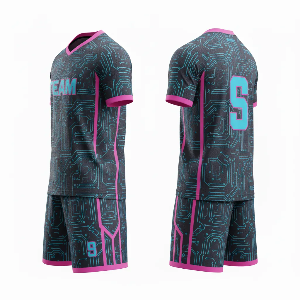 Custom Esports Esports Uniform - Blue - Uniform Set All Blacks Electric Hot Pink - Side View - HAMCO Sports Inc.