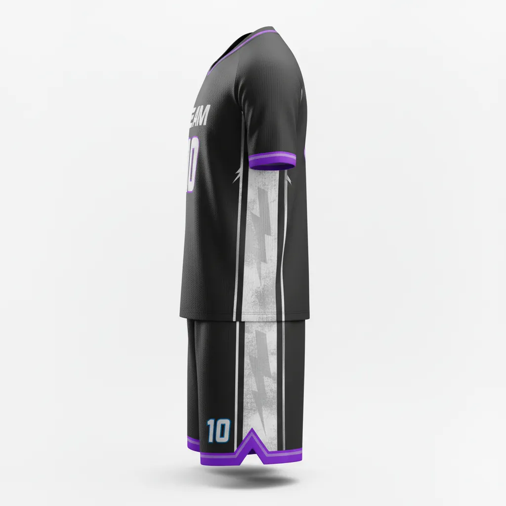 Custom Esports Esports Uniform - Silver, Purple - Uniform Set All Blacks Cyber - Side View - HAMCO Sports Inc.