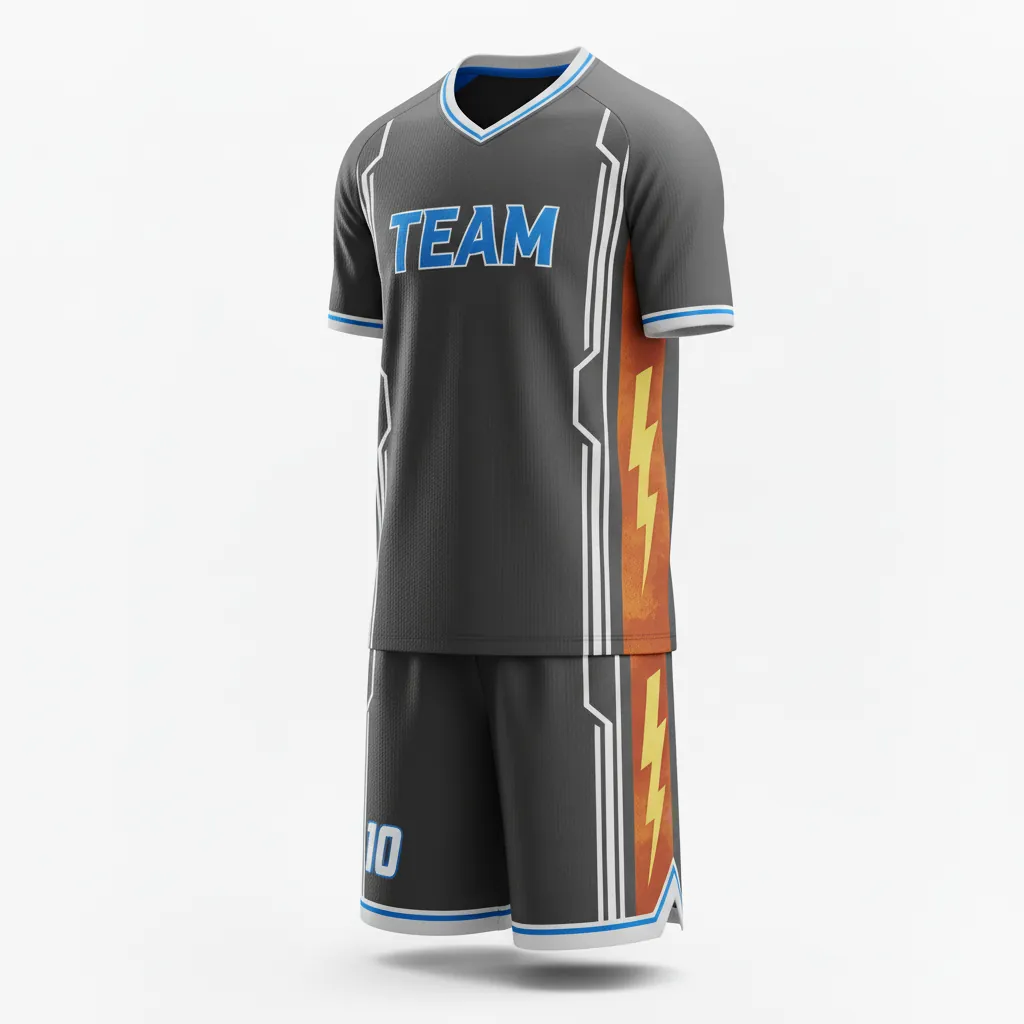 Custom Esports Esports Uniform - White, Blue - Uniform Set All Blacks Electric - Side View - HAMCO Sports Inc.