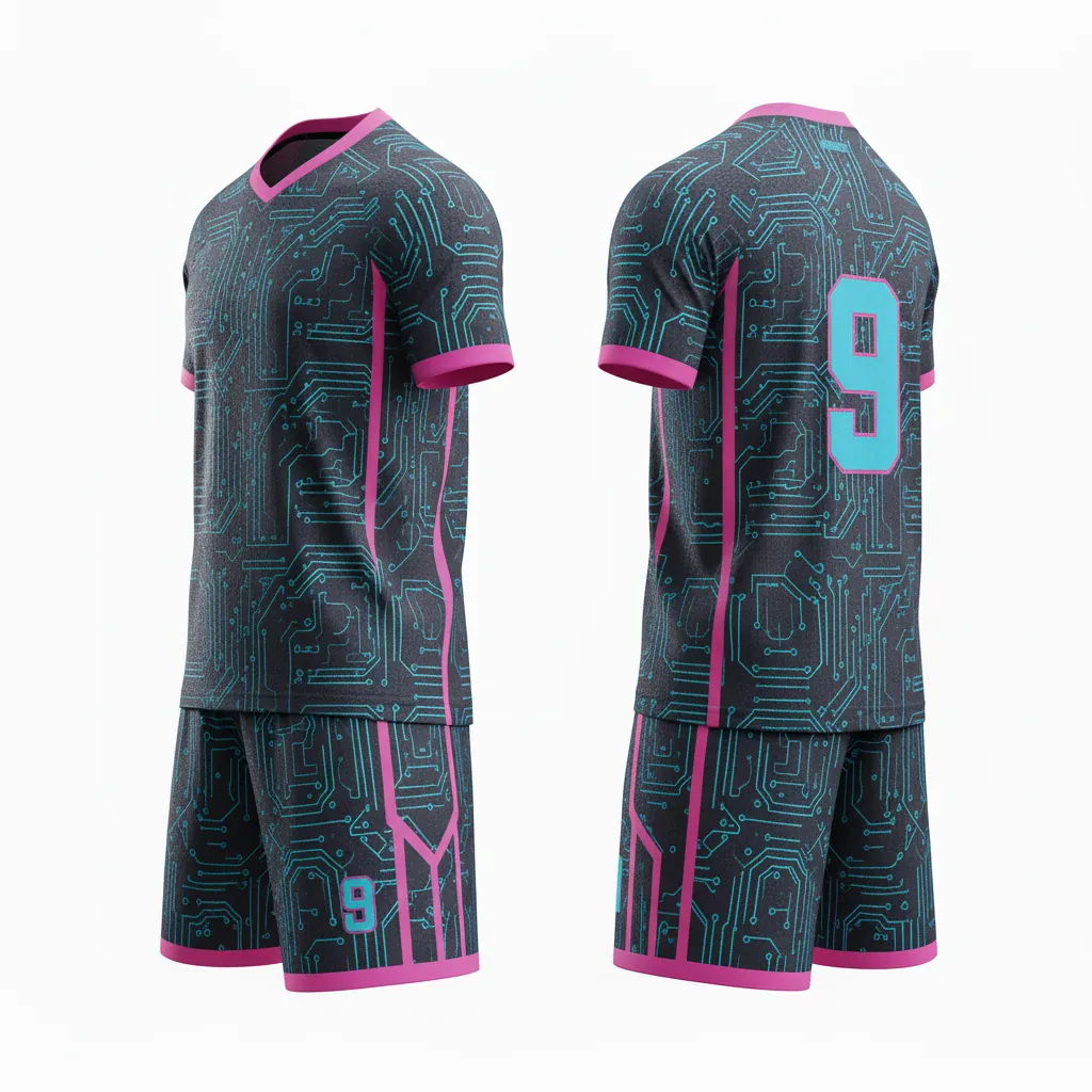 Custom Esports Full Esports Uniform - Blue - Uniform Set All Blacks Electric Hot Pink - Back View - HAMCO Sports Inc.