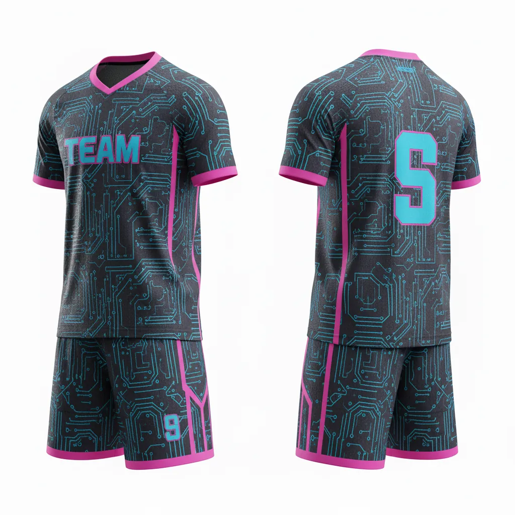 Custom Esports Full Esports Uniform - Blue - Uniform Set All Blacks Electric Hot Pink - Front View - HAMCO Sports Inc.