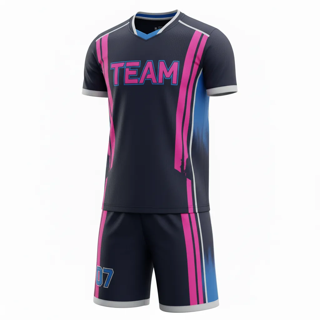 Custom Esports Full Esports Uniform - Blue - Uniform Set All Blacks Hot Pink Electric - Front View - HAMCO Sports Inc.