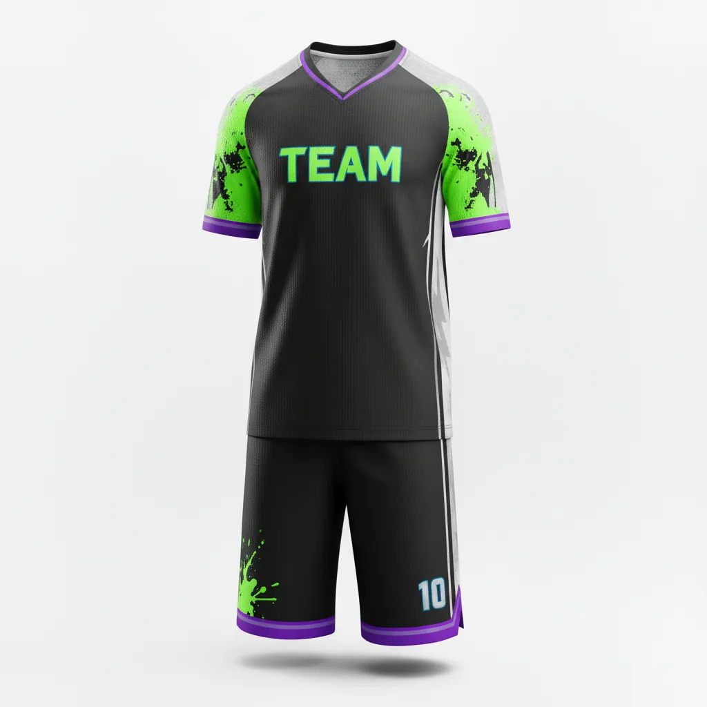 Custom Esports Full Esports Uniform - Green, White - Uniform Set All Blacks Neon - Front View - HAMCO Sports Inc.