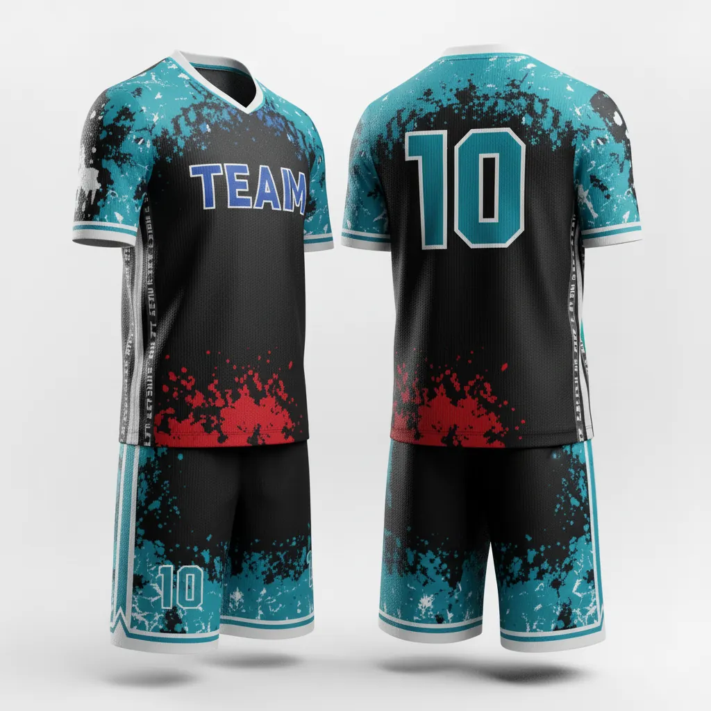 Custom Esports Full Esports Uniform - White - Uniform Set All Blacks Teal - Front View - HAMCO Sports Inc.
