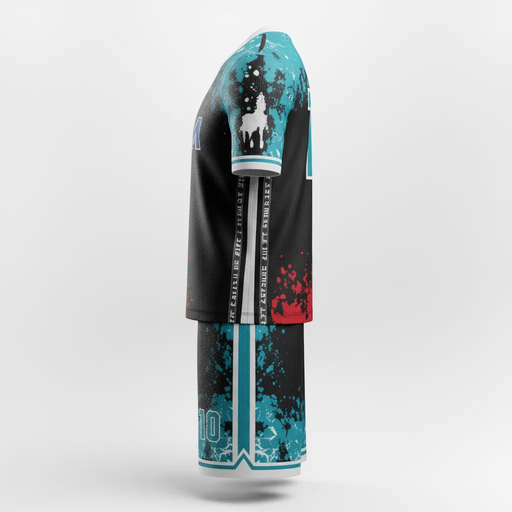 Custom Esports Full Esports Uniform - White - Uniform Set All Blacks Teal - Side View - HAMCO Sports Inc.