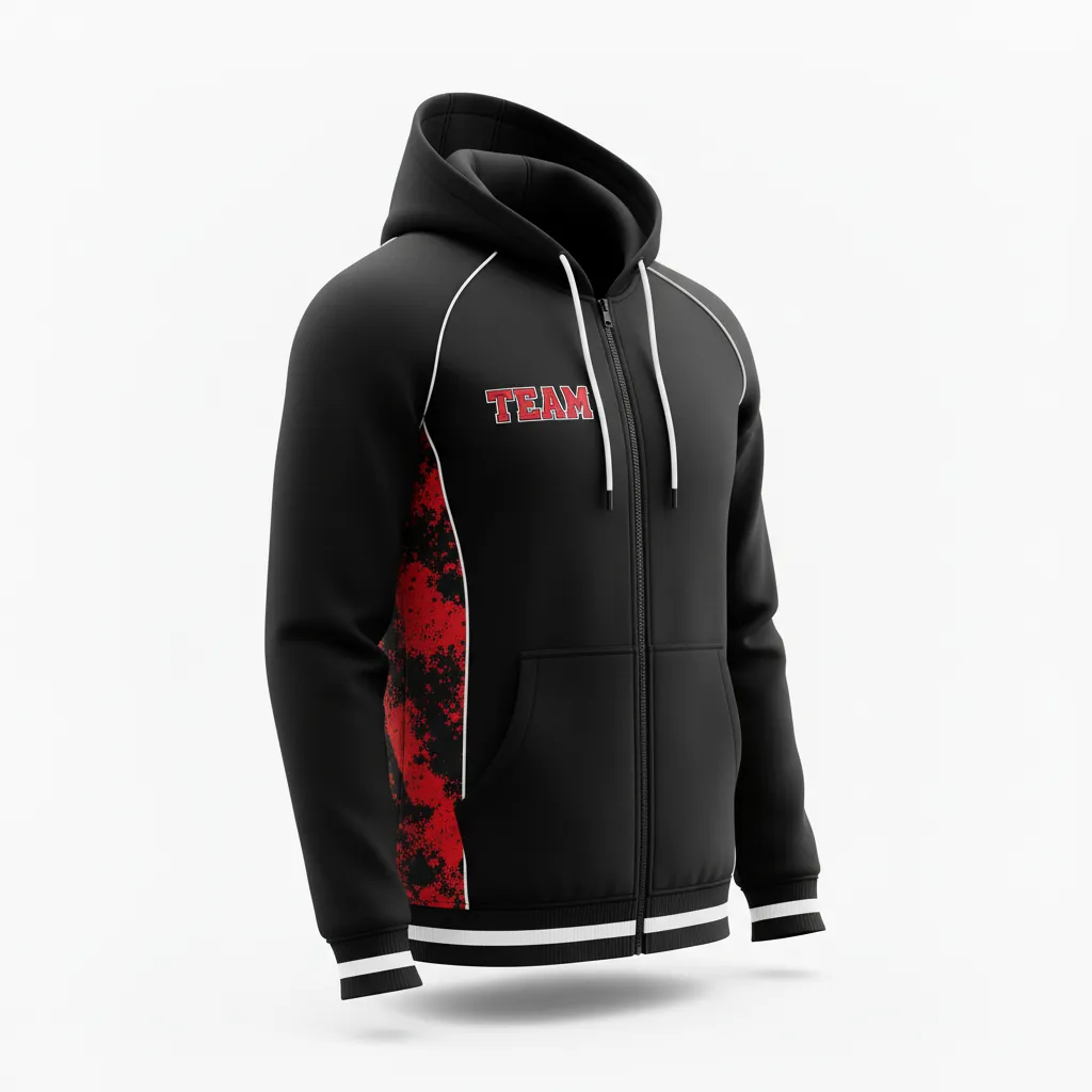 Custom Esports Full Zip Hoodie - Red, White - Full Zip Hoodie All Blacks Athletic - Front View - HAMCO Sports Inc.