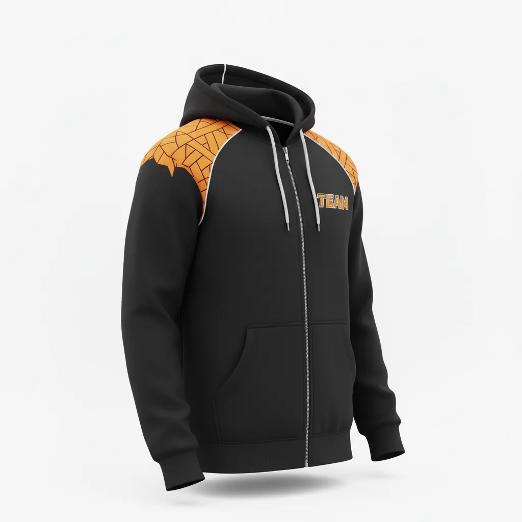 Custom Esports Full Zip Hoodie - Orange, Silver - Full Zip Hoodie All Blacks Flame - Front View - HAMCO Sports Inc.