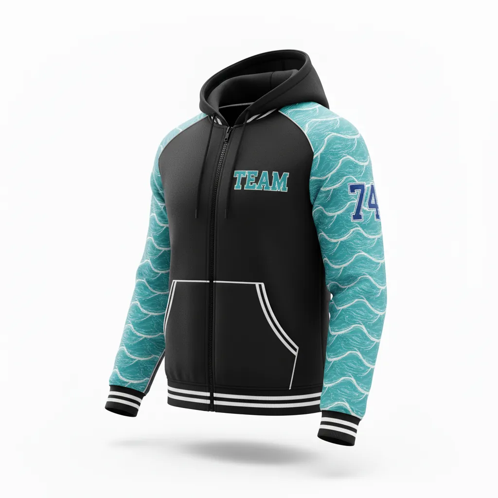 Custom Esports Full Zip Hoodie - White - Full Zip Hoodie All Blacks Teal - Front View - HAMCO Sports Inc.