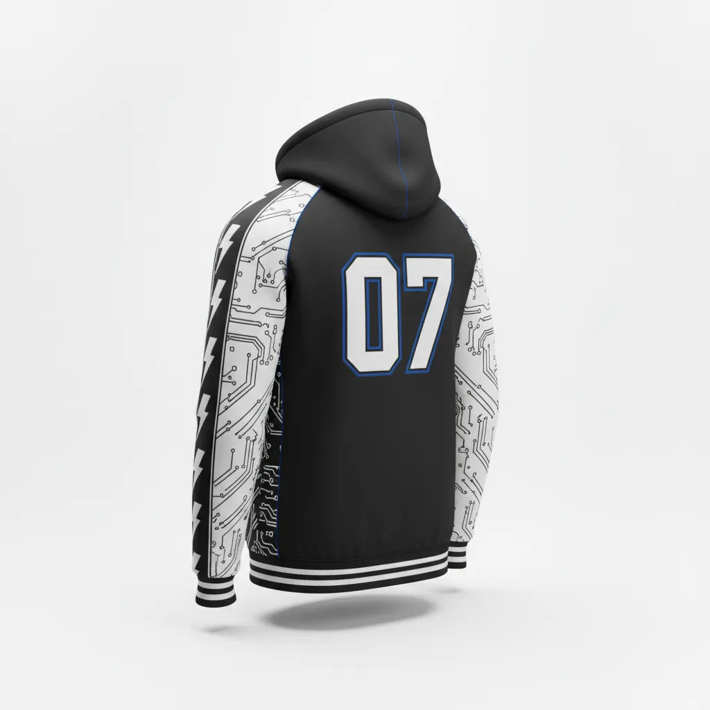 Custom Esports Full Zip Hoodie - White, Blue - Full Zip Hoodie All Blacks Electric - Back View - HAMCO Sports Inc.