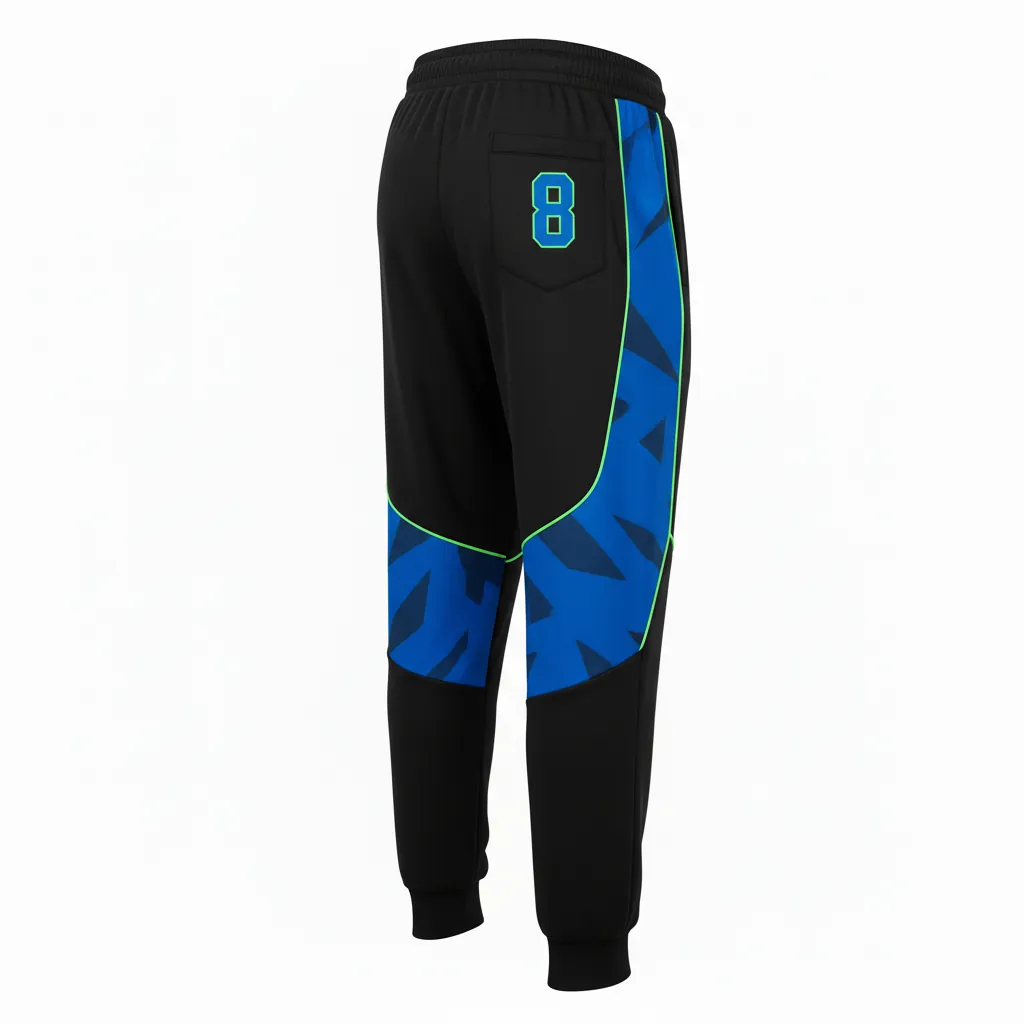 Custom Esports Jogger Pant - Blue, Green - Jogger Pants All Blacks Electric Neon - Back View - HAMCO Sports Inc.