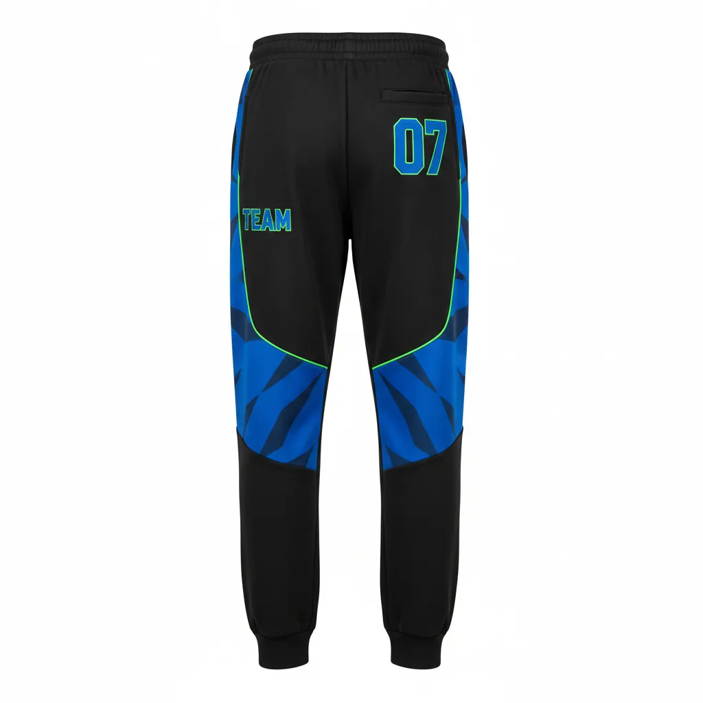 Custom Esports Jogger Pant - Blue, Green - Jogger Pants All Blacks Electric Neon - Front View - HAMCO Sports Inc.