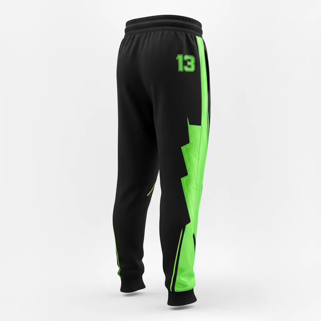 Custom Esports Jogger Pant - Green, White - Jogger Pants All Blacks Neon - Back View - HAMCO Sports Inc.