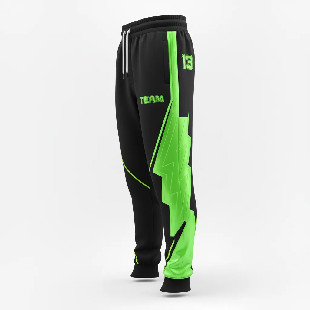 Custom Esports Jogger Pant - Green, White - Jogger Pants All Blacks Neon - Front View - HAMCO Sports Inc.