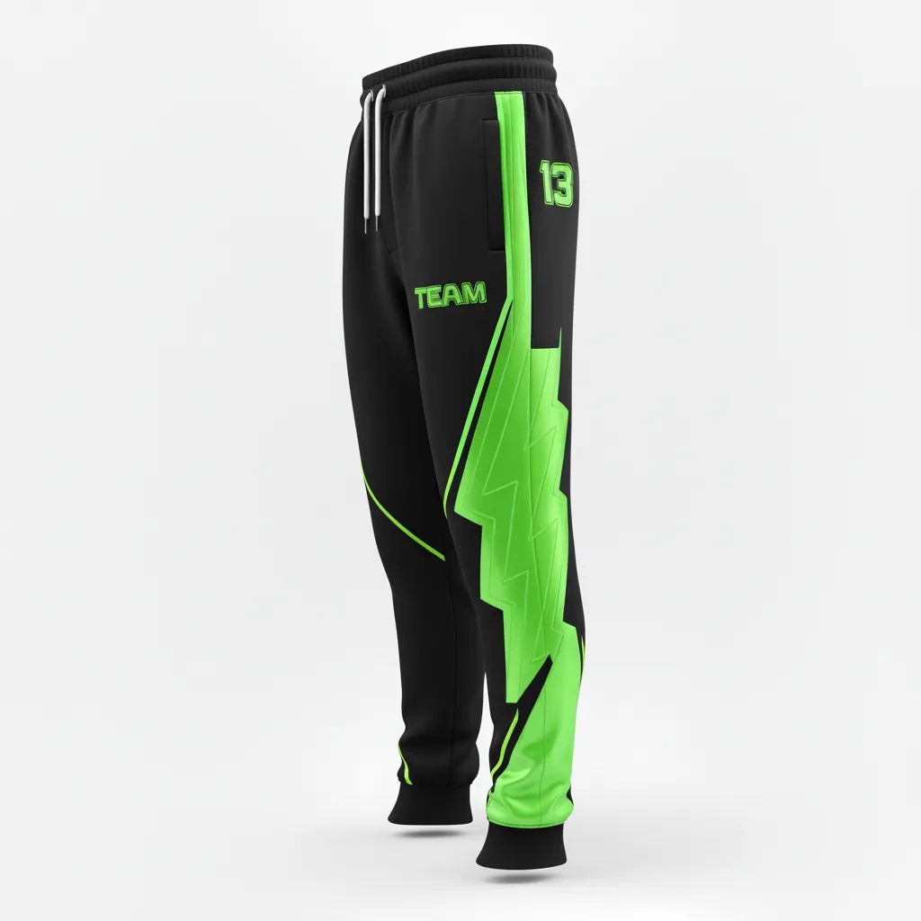 Custom Esports Jogger Pant - Green, White - Jogger Pants All Blacks Neon - Side View - HAMCO Sports Inc.