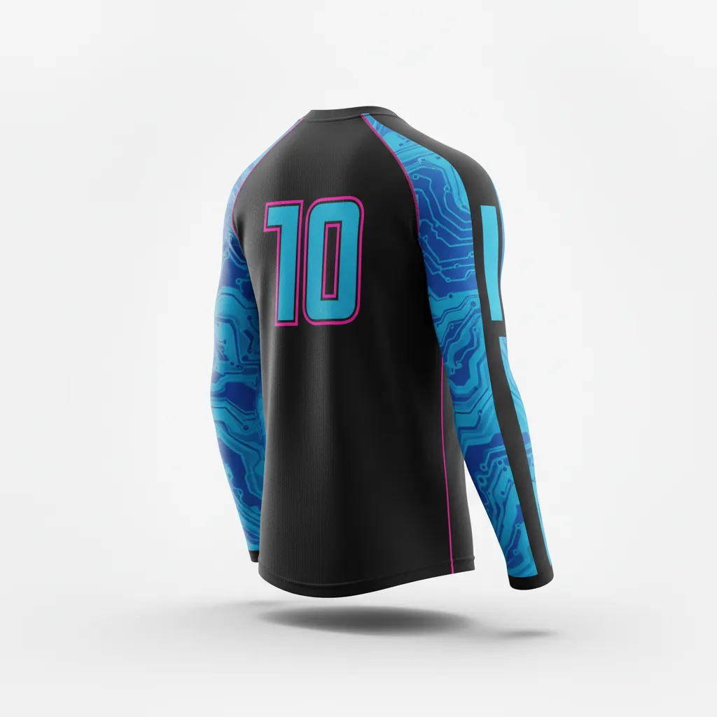 Custom Esports Long Sleeve T Shirts - Blue, Pink - Ls All Blacks Electric Hot - Back View - Hamco Sports Inc.