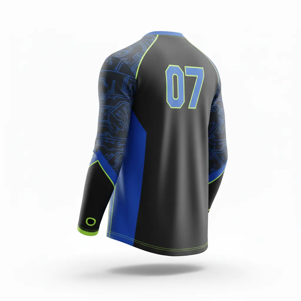 Custom Esports Long Sleeve T Shirts - Blue, Green - Ls All Blacks Electric Neon - Back View - Hamco Sports Inc.