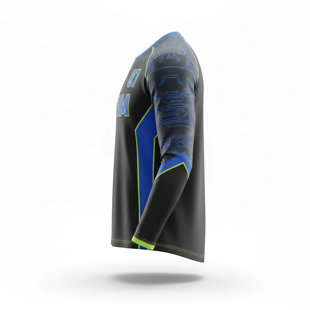 Custom Esports Long Sleeve T Shirts - Blue, Green - Ls All Blacks Electric Neon - Side View - Hamco Sports Inc.